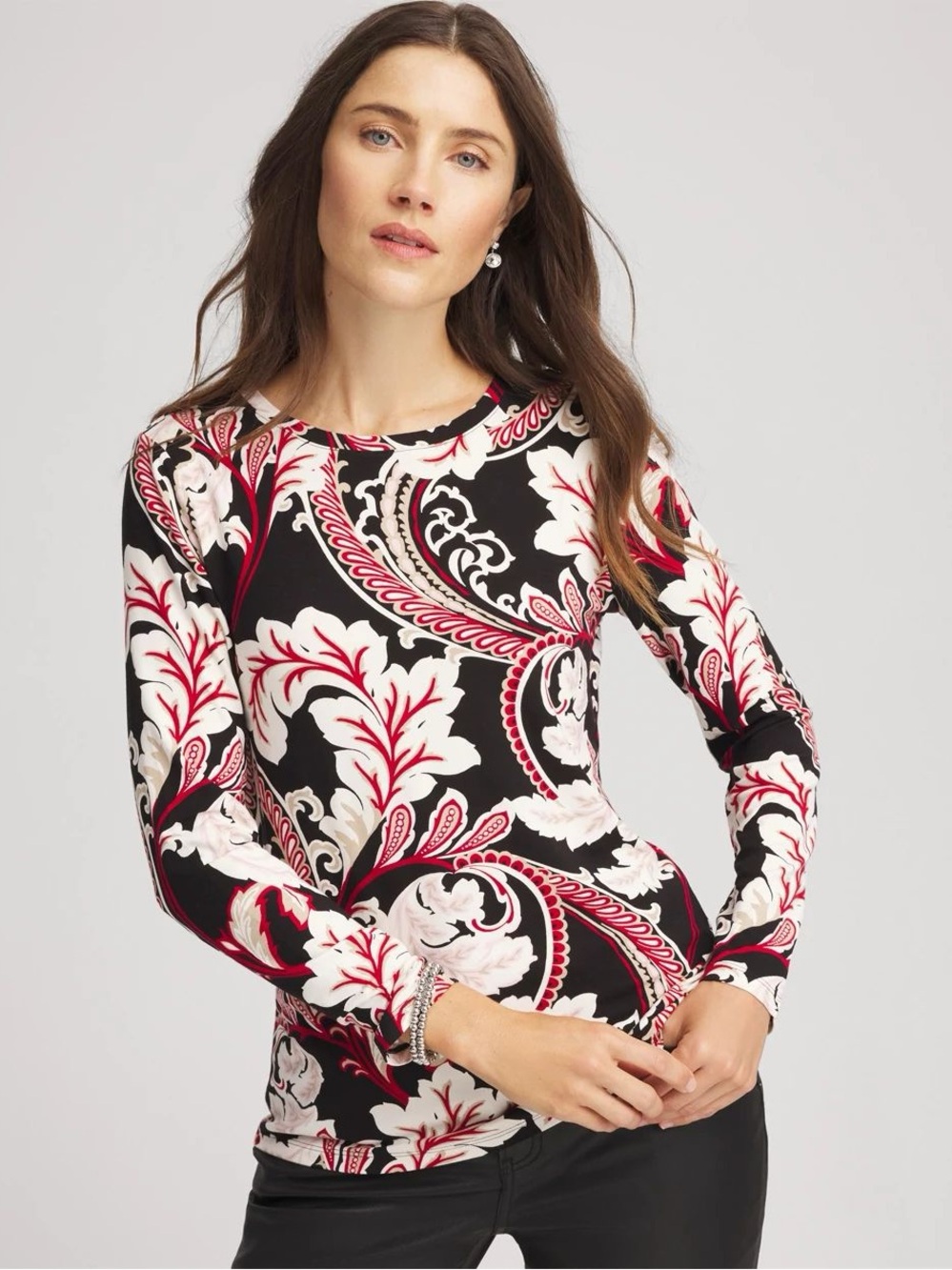 CHICOS Touch of Cool Layering Tee in Scroll Print, Like New